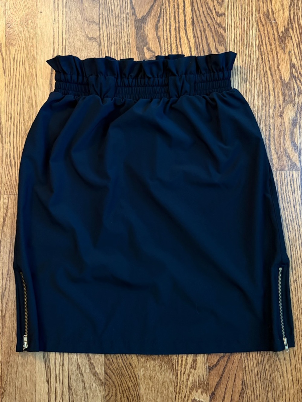 Albion Black Paperbag Waist Skirt Small | Zipper Hem Athletic Chic Stretch
